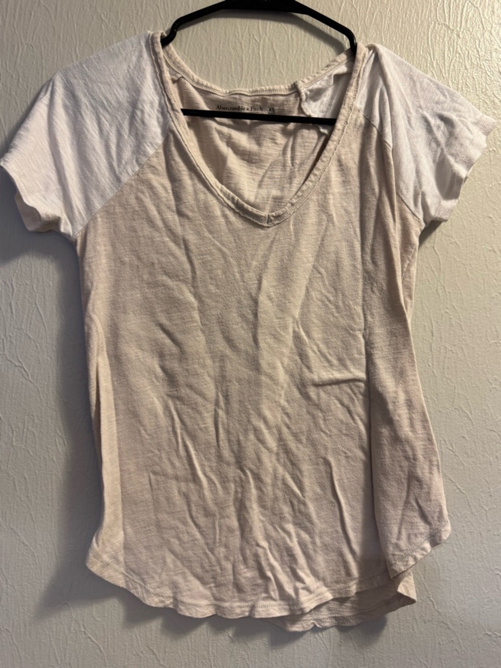 Abercrombie & Fitch Cream Body with White Raglan Short Sleeve Tee